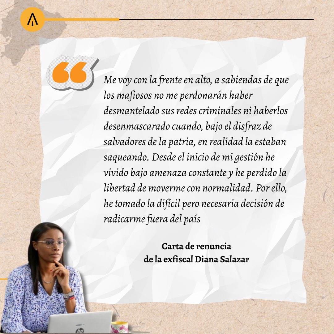 radiolacalle's tweet photo. ¿El nuevo cargo de la exfiscal Diana Salazar ya estaba premeditado? 🤔
No tardó nada en unirse al gobierno de Daniel Noboa tras su renuncia, dejando varios casos congelados y en el olvido (Petronoboa, barcazas, Olón) #Noticalle #NoticiasEC.
Aquí te contamos más 👇🧵(1/2) https://t.co/0B4nL42pch