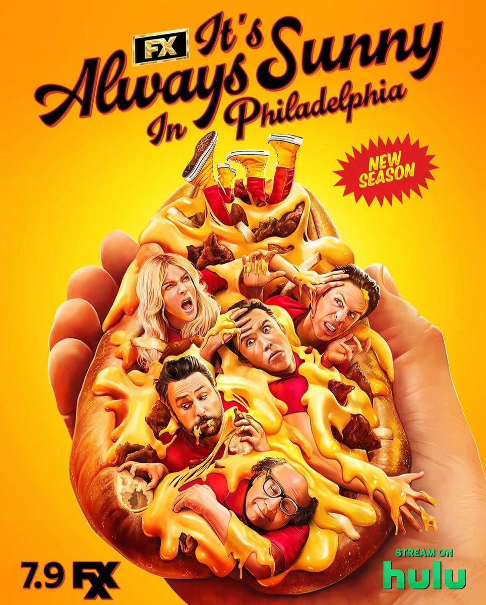 FloreMaquin's tweet image. So excited to finally share this new poster for the new season of It’s Always Sunny in Philadelphia!
Had an absolute blast working on this project in collaboration with the amazing team at Leroy and Rose.
New season drops July 9 on FX and streaming on Hulu!