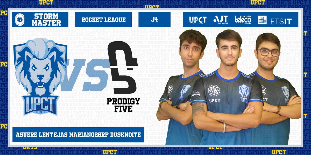 UPCT Esports (@upctesports) on Twitter photo ¡Hoy jugamos nuestro tercer partido en la Storm Master de <a href="/StormleagueESP/">Storm_League_rl</a>!
Jugamos la cuarta jornada contra <a href="/ProdigyFive/">ProdigyFive</a> a las 22:30.
Objetivo: lograr la primera victoria en liga y empezar a ganar puntos.
¡Vamos! 💪 ¡Hoy jugamos nuestro tercer partido en la Storm Master de <a href="/StormleagueESP/">Storm_League_rl</a>!
Jugamos la cuarta jornada contra <a href="/ProdigyFive/">ProdigyFive</a> a las 22:30.
Objetivo: lograr la primera victoria en liga y empezar a ganar puntos.
¡Vamos! 💪