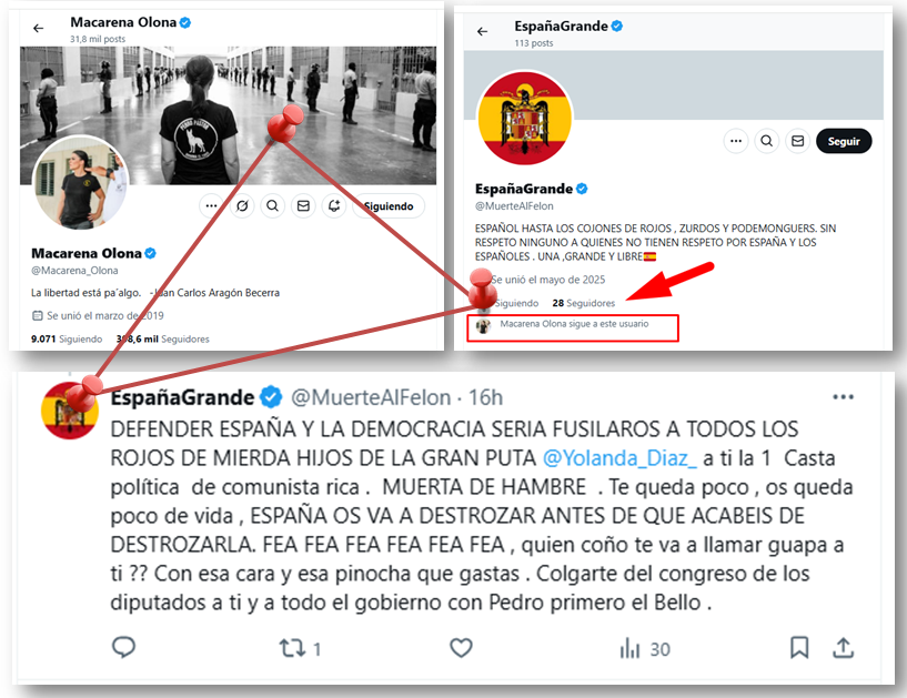 📢Cuenta con 28 seguidores que quiere fusilar a todos los rojos.
Entre los 28 <a href="/Macarena_Olona/">Macarena Olona</a>. Decirle a Maca que se tape un poco.