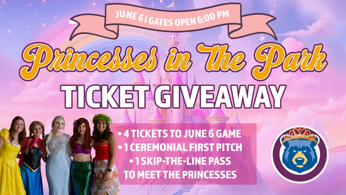 smokiesbaseball's tweet photo. Princesses in the Park is Friday, June 6! We are giving away 4 tickets to the game, a skip the line pass for the Princess Meet-and-Greet, and a ceremonial first pitch! Click here to enter: https://t.co/c7UpvRdqVr https://t.co/QUij0xBW9Q