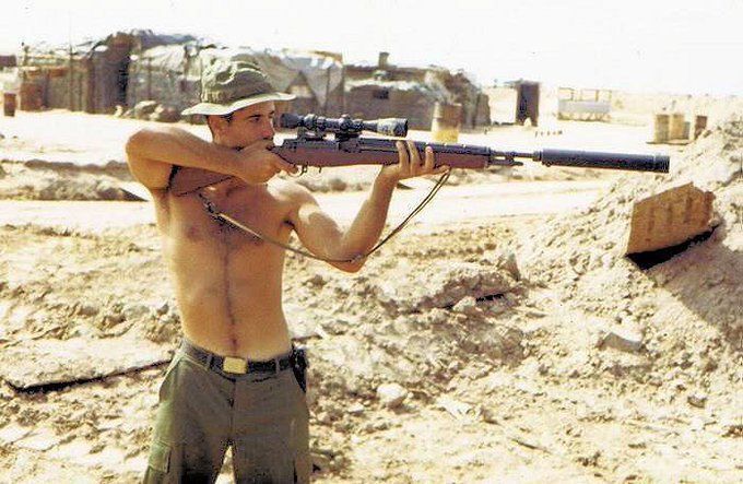 fasc1nate's tweet photo. Carlos Hathcock was an American sniper during the Vietnam War.     

He volunteered for a daring mission where he spent three days crawling over 2000 meters of open land to reach enemy headquarters.     

With precision, he took a single shot that claimed the life of an NVA general.   Hathcock then meticulously crawled back inch by inch, evading enemy patrols and searching for the elusive sniper.     

By the end, Hathcock, had bed sores from staying motionless for so long.