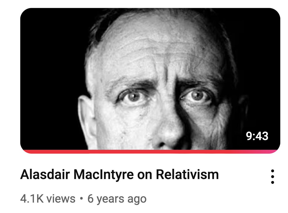 Alasdair MacIntyre. RIP to a great moral philosopher, tireless intellect, dangerous wit &amp; restless heart. Reading him changed my life (led to a dissertation &amp; 1st book). Here's an old video I made on him:
youtube.com/watch?v=NwuRgs…