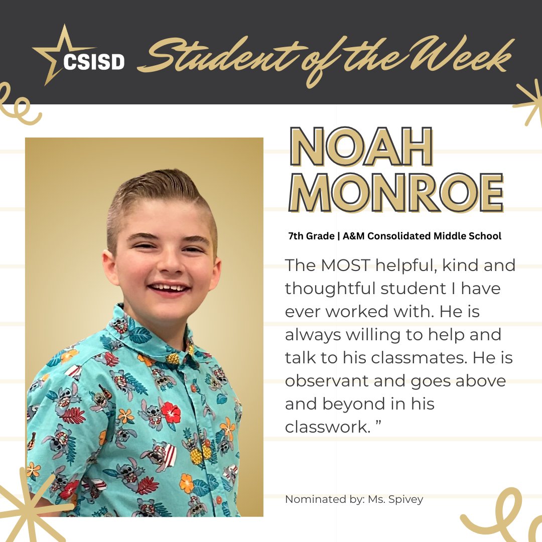 We had an incredible number of outstanding students nominated for #CSISDStudentoftheWeek this year — so many, in fact, that we couldn’t end the school year by spotlighting just one! Help us celebrate our final Student(s) of the Week for 2024–2025!