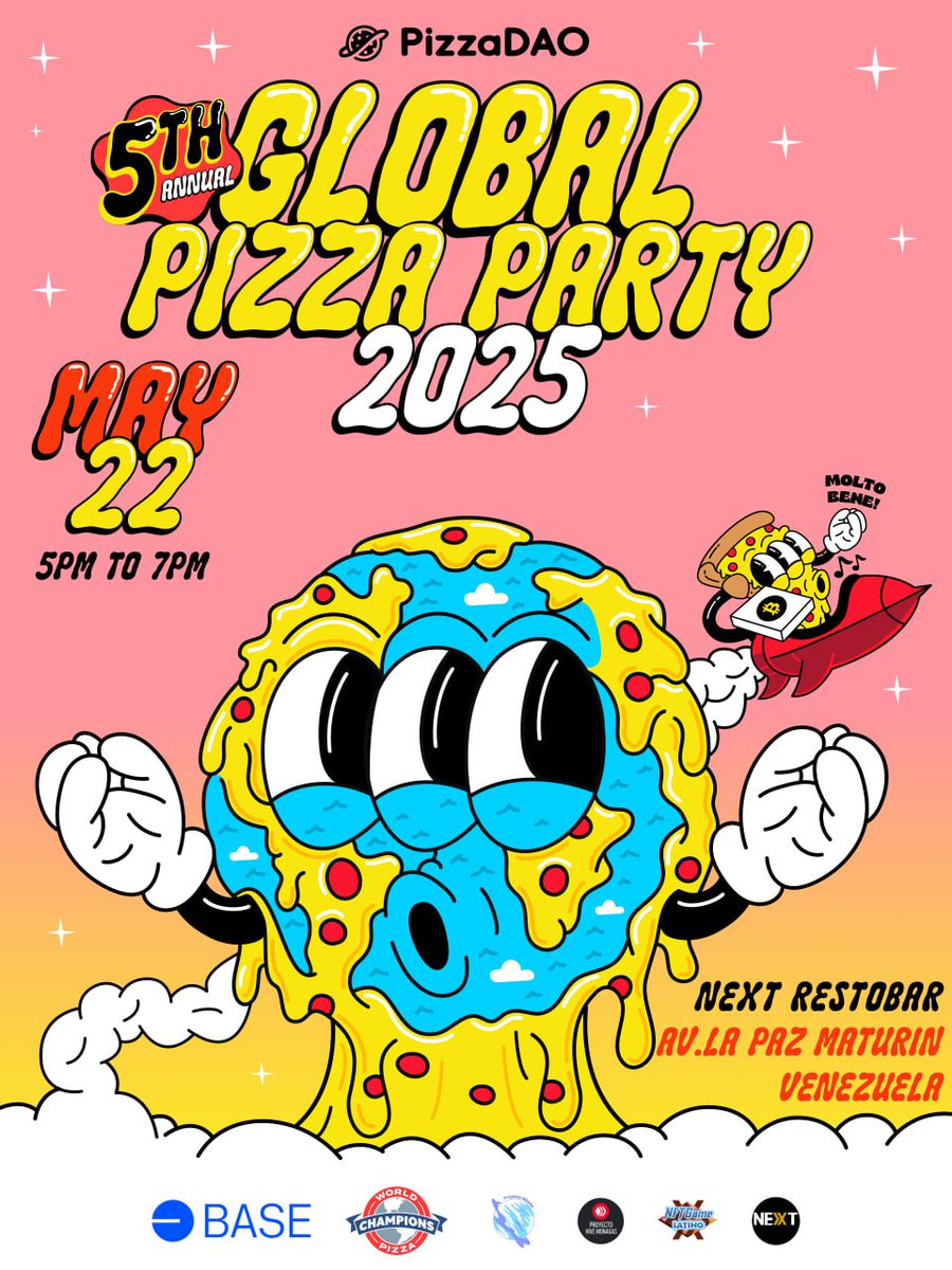 Hoy Maturin se unirá por primera vez a la #globalpizzaparty de <a href="/Pizza_DAO/">PizzaDAO.eth 🍕🏴‍☠️</a> para celebrar el #BitcoinPizzaDay 🥳. Agradecimientos espaciales a <a href="/DonMalbecc/">Malbek</a>, también a <a href="/ProyectoAliento/">Proyecto Aliento♦️</a> <a href="/HiveMonagas/">Proyecto Hive Monagas</a>  <a href="/nftgamela/">Hivenftgamelatino</a> y a mí mentora: <a href="/elizabeths_14/">Simplemente Eli</a> 🥳.