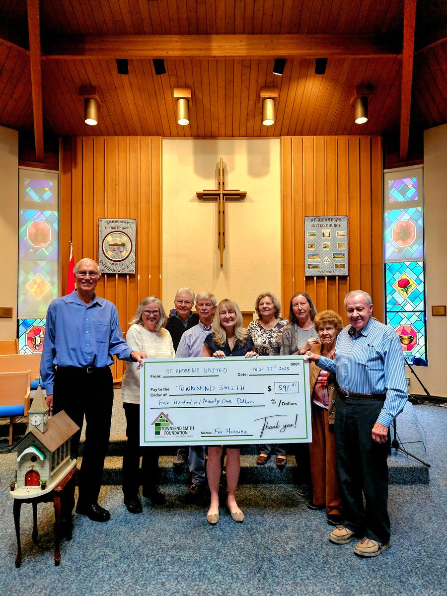 A heartfelt thank you to Marie &amp; Bill McMaster and the congregation of St. Andrews United Church for their generous donation to the Townsend Smith Foundation (TSF). Together, we are building a hospice—one act of kindness at a time. #townsendsmithfoundation