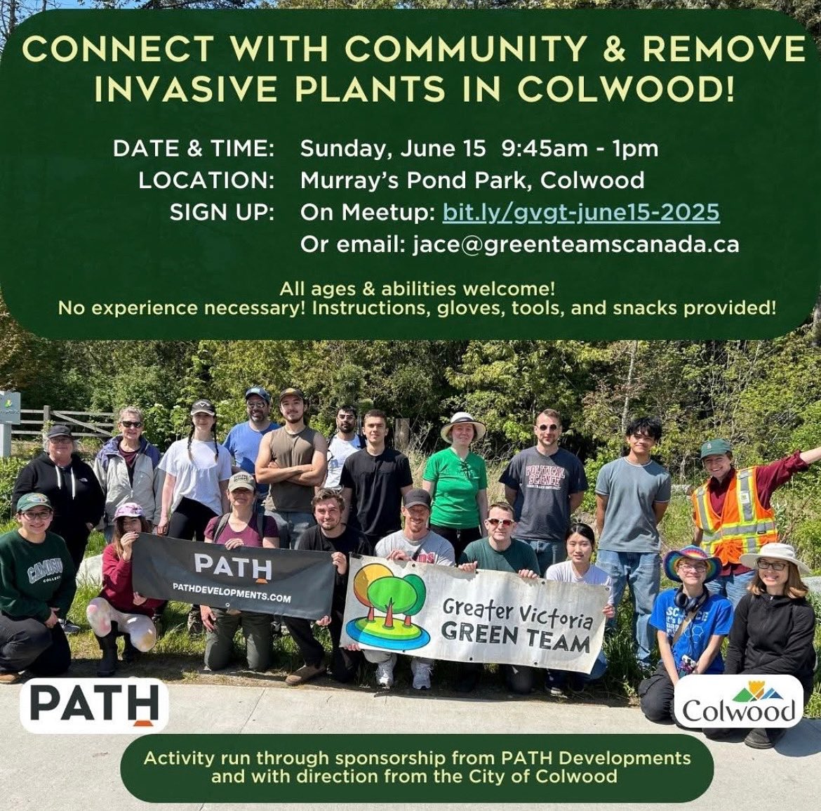 Connect with new friends &amp; remove invasive plants with us on Sunday June 15th @ Murray’s Pond Park in Colwood! 
Join us 9:45-1:00 or for as much time as you like! 
Everyone is welcome! 
Details &amp; sign up: bit.ly/gvgt-june15-20…