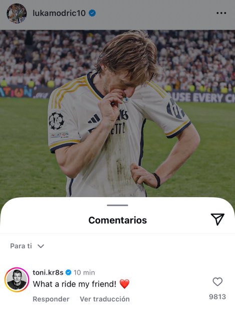 Kroos en Instagram comentándole a Modric la carta de despedida 💔💔💔