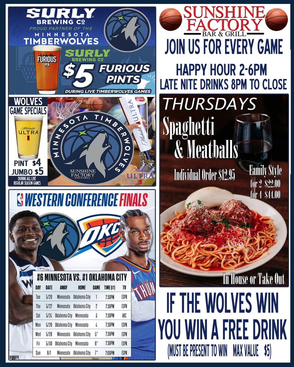 Let's Go!!
#Timberwolves #Spaghetti #HappyHour