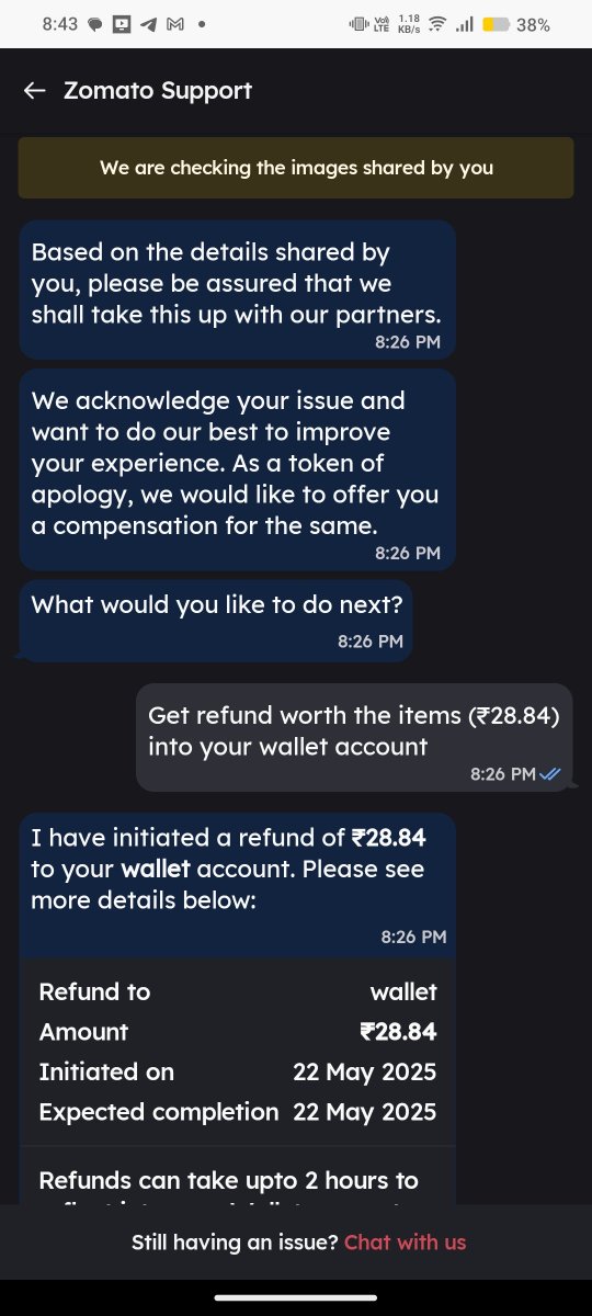 Aniastic's tweet photo. @zomato what kind of response is this can't your delivery associates see what is inside the order and what is being ordered if you guys can't deliver the correct order you should pop up a warning message while ordering that https://t.co/s1dy4WP4Pr