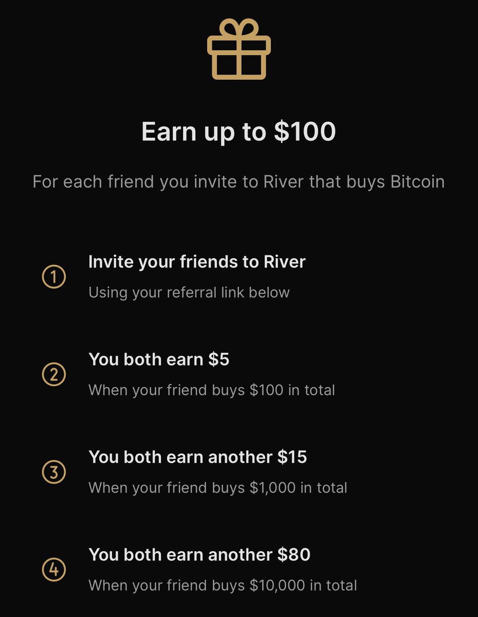 Can’t buy more bitcoin right now?

Here are two ways to earn bitcoin on River:

💸 3.8% Bitcoin Interest on Cash
-&gt; Earn sats on a target price order.
-&gt; Earn sats on your emergency cash.

🤝 Refer friends &amp; family
-&gt; Both you and them can earn up to $100 in bitcoin if they buy.