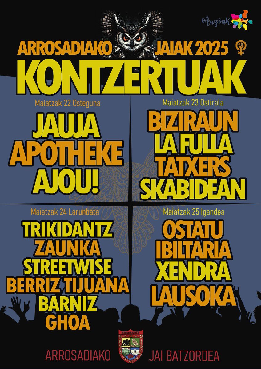 apotheke90's tweet photo. GAUR ARROSADIAN 20:00
BIHAR TAKONERAN (EL BOSQUECILLO) 19:30

@arrosadiakojb 
@ahora_fest https://t.co/byb5rQzC42