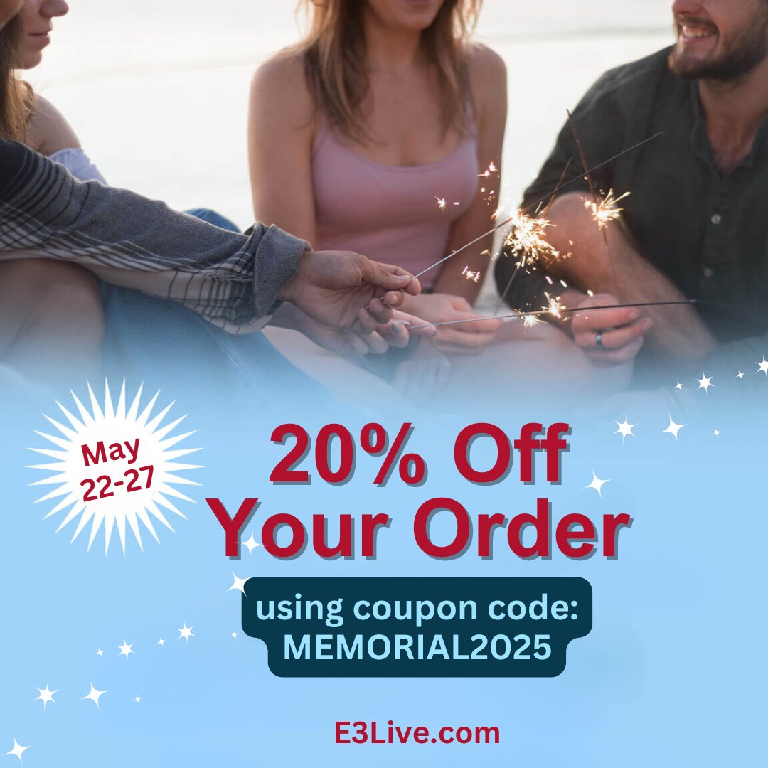 💙Save 20% Now at E3Live!❤️

Use coupon MEMORIAL2025 during checkout and save 20% on your E3 favorites! Ends May 27th, so don't miss it!

#e3live #brainon #bluemajik #enzymes #probiotics #organic #superfood #nutrition #healthyliving #healthyeating #healthyskincare