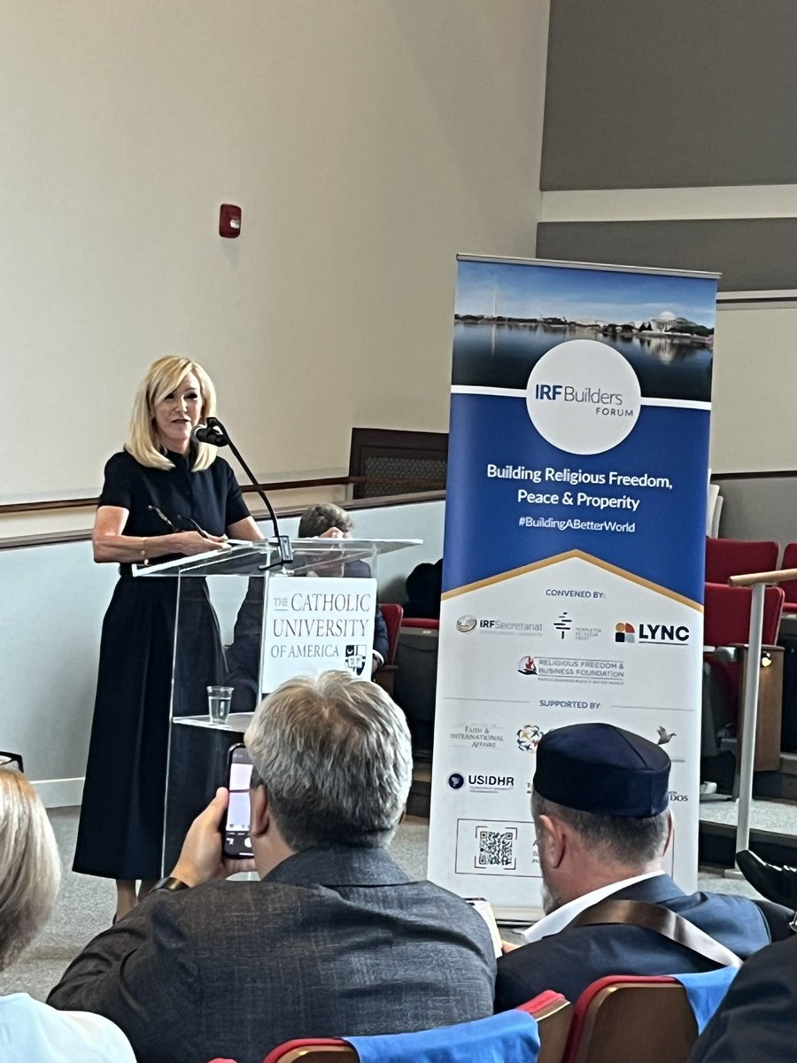 Sean_ADFIntl's tweet photo. Paula White @Paula_White speaking at the #IRFBuildersForum this morning on the attack on Israeli Embassy staff last night: “It’s hard not to get angry at this senseless violence.” Says @potus will not tolerate anything like this. https://t.co/iaHaqAAhei