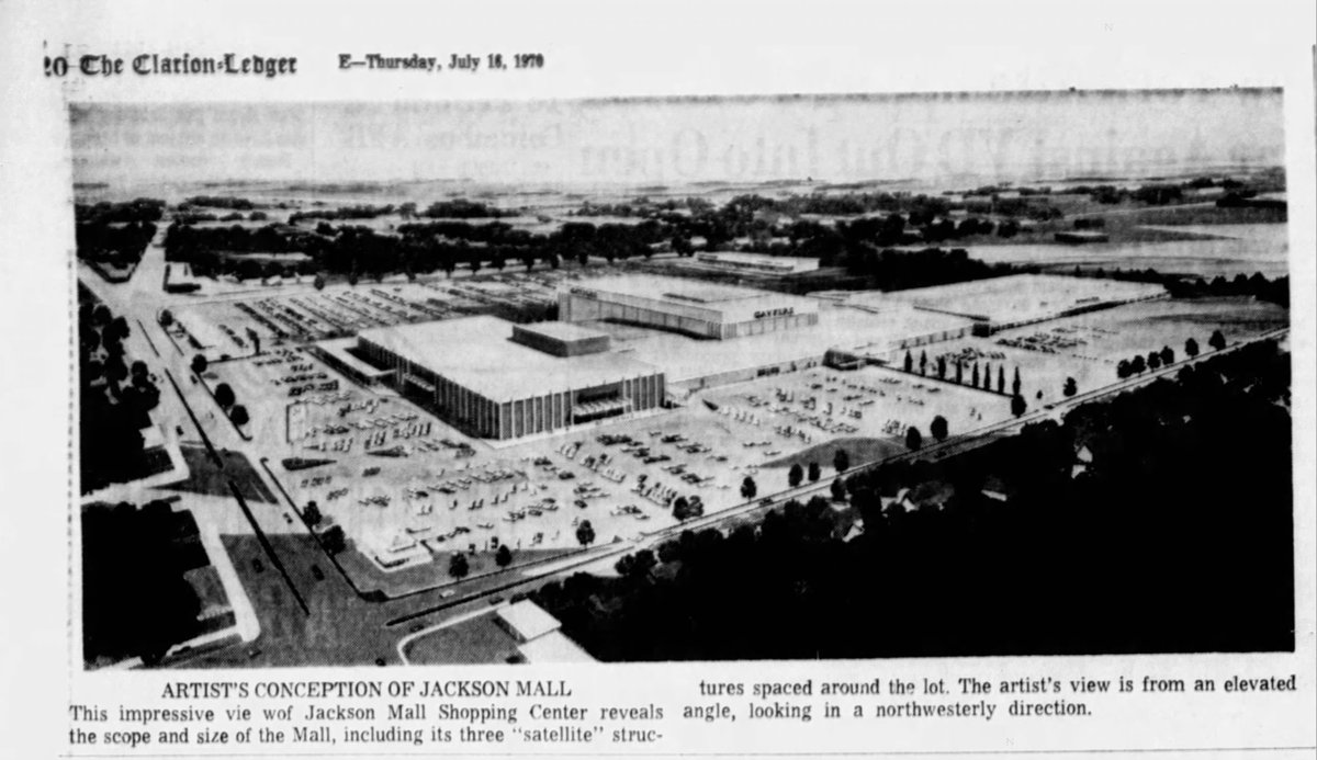 My story on the future of Jackson Medical Mall took me to the archives. 

Here's a rendering of Jackson Mall in the <a href="/clarionledger/">Clarion Ledger</a> from 1970.  

mississippitoday.org/2025/05/22/jac…