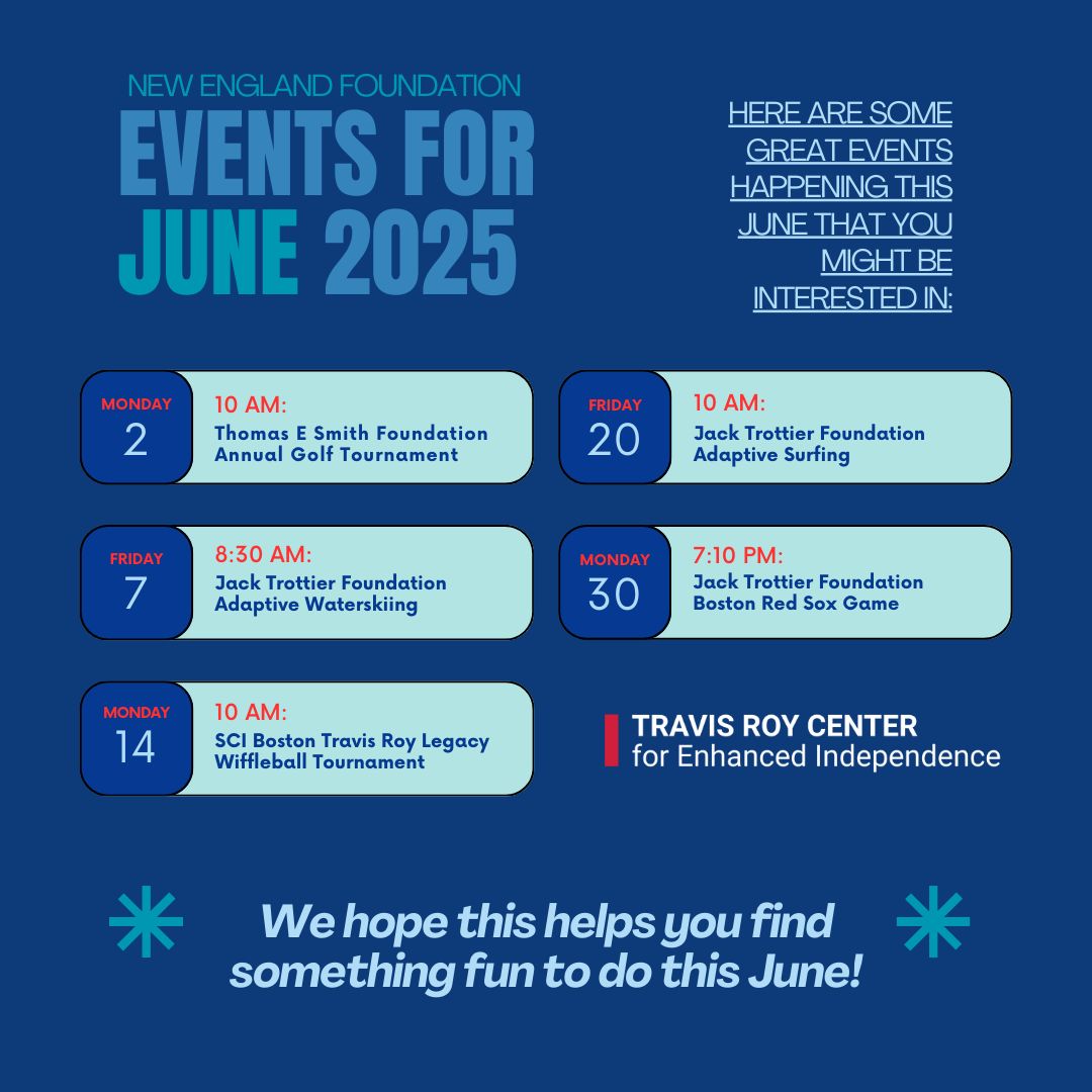 travisroycenter's tweet photo. We’re excited to share some awesome June events and fundraisers from members of the SCI Resource Consortium. Mark your calendars and stay tuned! Moving forward, we’ll also be highlighting events from all New England foundations, whether they’re part of the Consortium or not. https://t.co/Ydg7qC1d3l