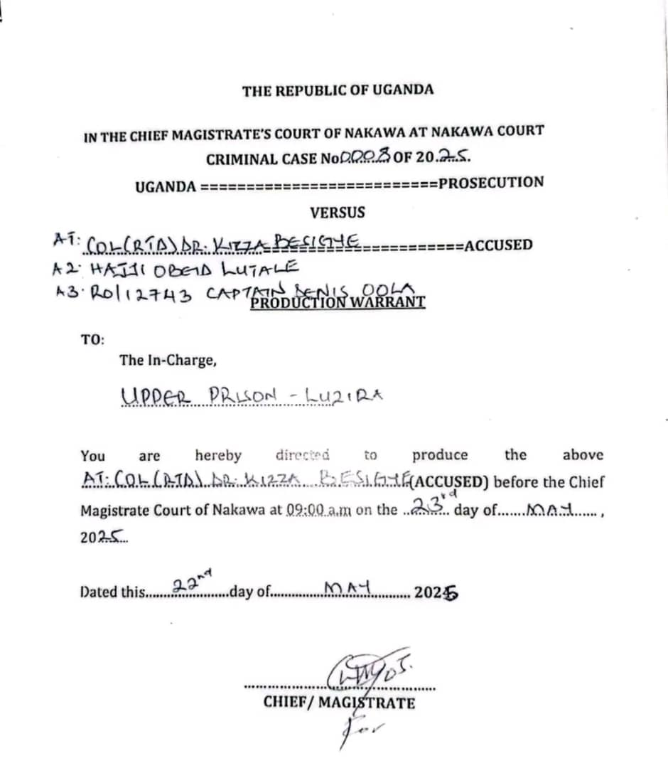 jacksonramjaane's tweet photo. Our Leaders Dr @kizzabesigye1 and Hajji Obeid Lutale will be Produced at Nakawa Magistrates court Tomorrow The 23rd May 2025.                                                              #FreeBesigye. #FreeAgatha. #FreeAllPoliticalPrisoners https://t.co/EknXRmnway
