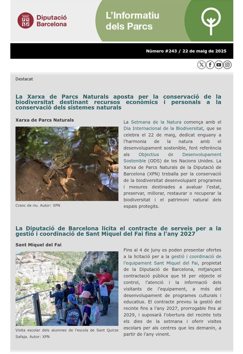 Cada quinze dies, l'Informatiu dels Parcs porta l'actualitat dels espais naturals
diba.cat/ca/web/sala-de…