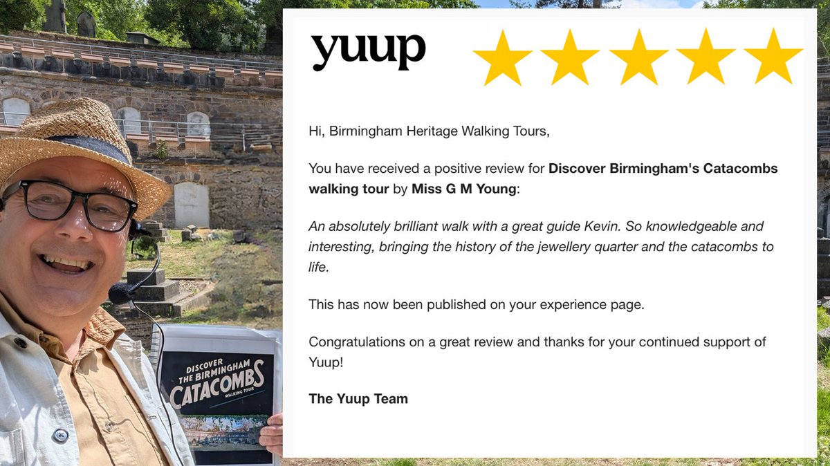 Ktphotouk's tweet photo. Absolutely delighted with this five-star review from Sunday’s Discover the Birmingham Catacombs tour! Sharing Brum’s buried stories and secret spaces is what I love most. 🌟
Next tour 20th July https://t.co/MONKIR974g
#BirminghamHistory #WalkingTour #Catacombs #HiddenBrum #Tour https://t.co/FbbfOuxcnX