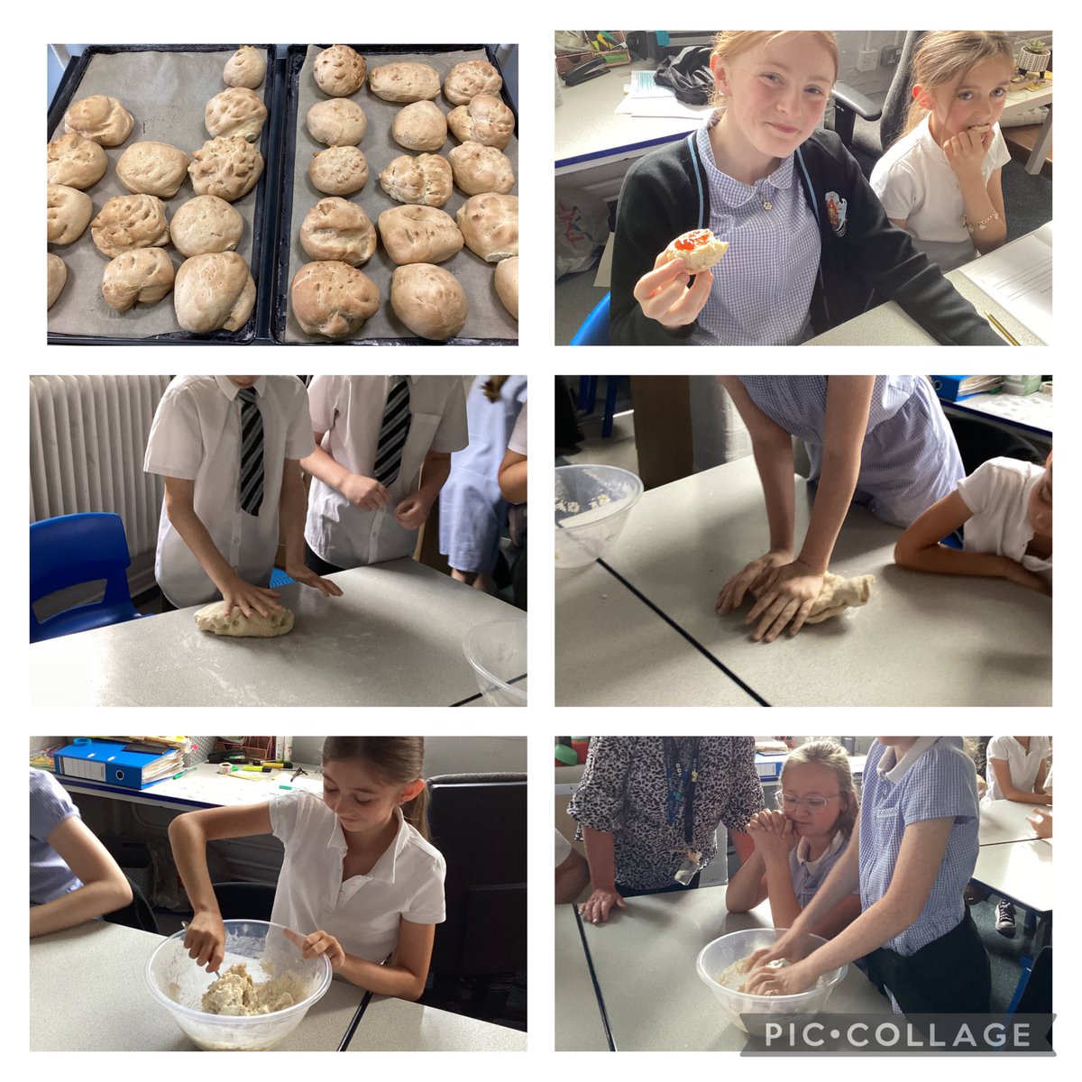 Today Year 5 have been making bread rolls. They were experts in mixing, kneading and shaping their rolls. After baking, we all tried our creations - the smell and taste were incredible. The children have taken home the recipe and a sample of their work for their families to try.