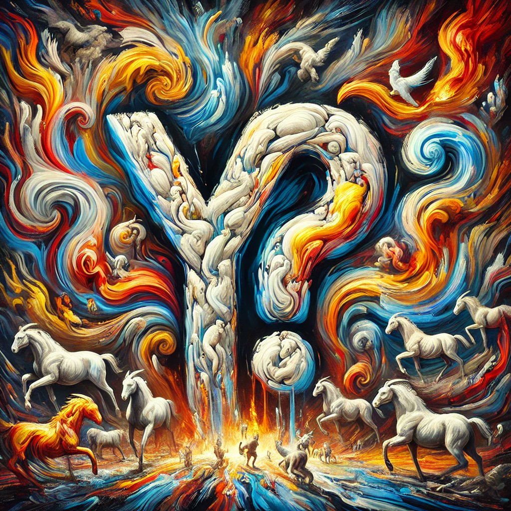 why_collective's tweet photo. Y of the Storm
A question forged in fire and spirit —
rising from chaos, carried by horses of thought
and wings of wonder.
What force drives your questions?
#AIArt #SurrealArt #DigitalPainting #NFTArt #OpenSeaNFT #QuestionEverything #ArtCollector #MythicalArt #SupportEachOther https://t.co/hcY0TxzXXy