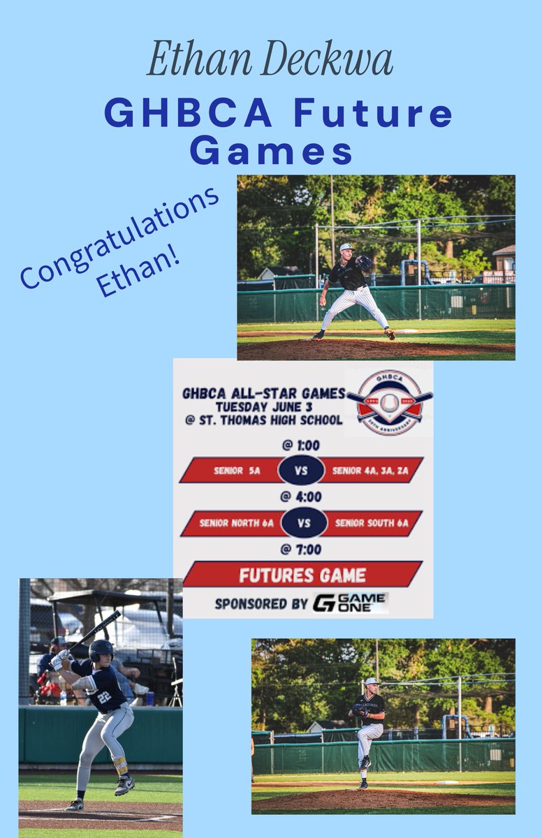 Ethan Deckwa is in the GHBCA Future Games! Congratulations!!!