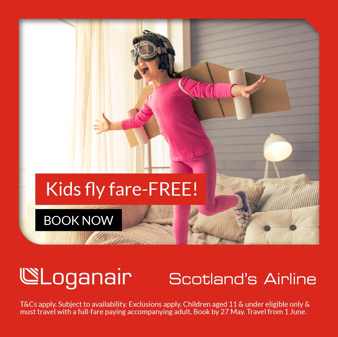 Little flyers, big davings! 🧒 For a limited time only, kids aged 11 &amp; under fly FARE-FREE from Liverpool to the Isle of Man with Loganair! ✈️

Book now and save on:
✅ Summer 2025
✅ October Half-Term
✅ Christmas Holidays

Book by midnight, 27 May. Travel from 1 June 👉