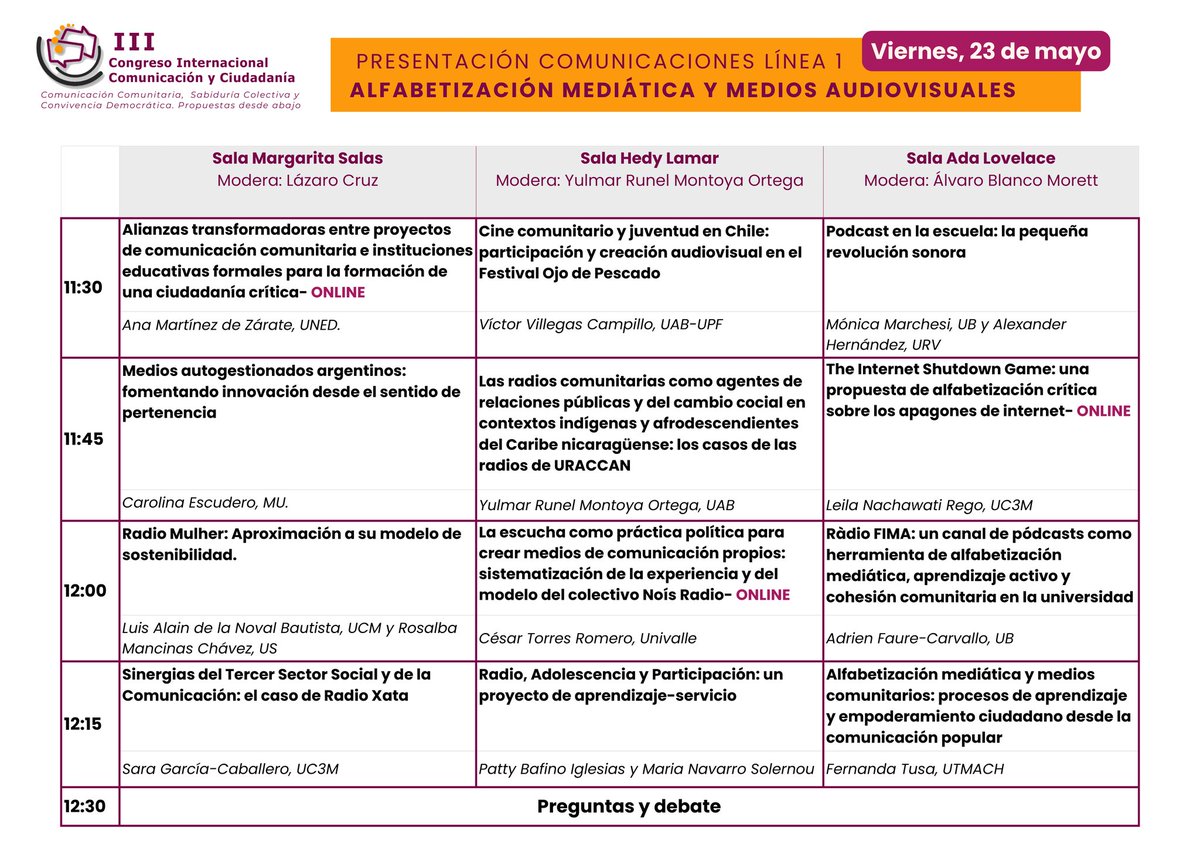 Ha comenzado nuestro III Congreso Internacional de Comunicación y Ciudadanía, Canòdrom de Barcelona.
Dialogamos sobre comunicación comunitaria, alfabetización mediática, feminismos, etc con el apoyo de <a href="/ae_ic_com/">AE-IC</a> <a href="/UPFBarcelona/">UPF Barcelona</a> #educogen

Ve el programa y actividades de mañana