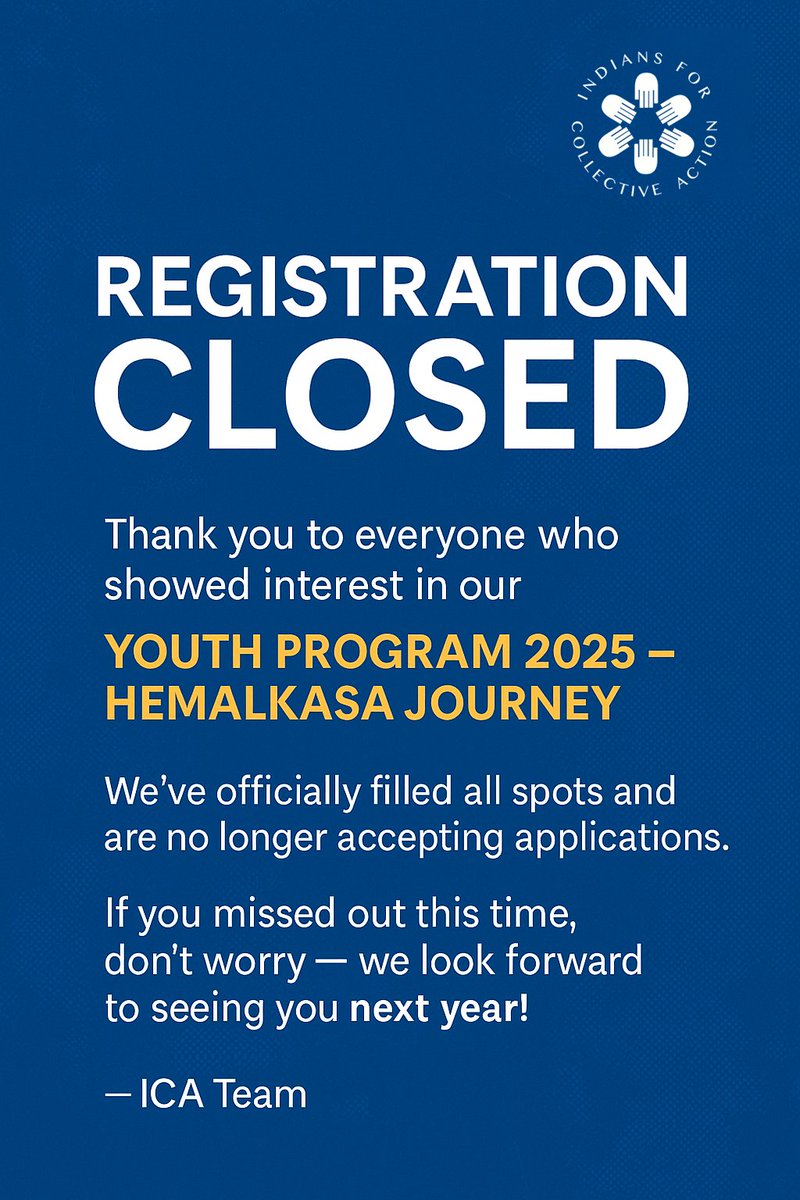 🚫 REGISTRATION CLOSED 🚫

Thank you to everyone who showed interest in our Youth Program 2025 – Hemalkasa Journey! 🙌

We’ve officially filled all spots and are no longer accepting applications.

Missed, don’t worry — we look forward to seeing you next year! ✨

#YouthProgram
