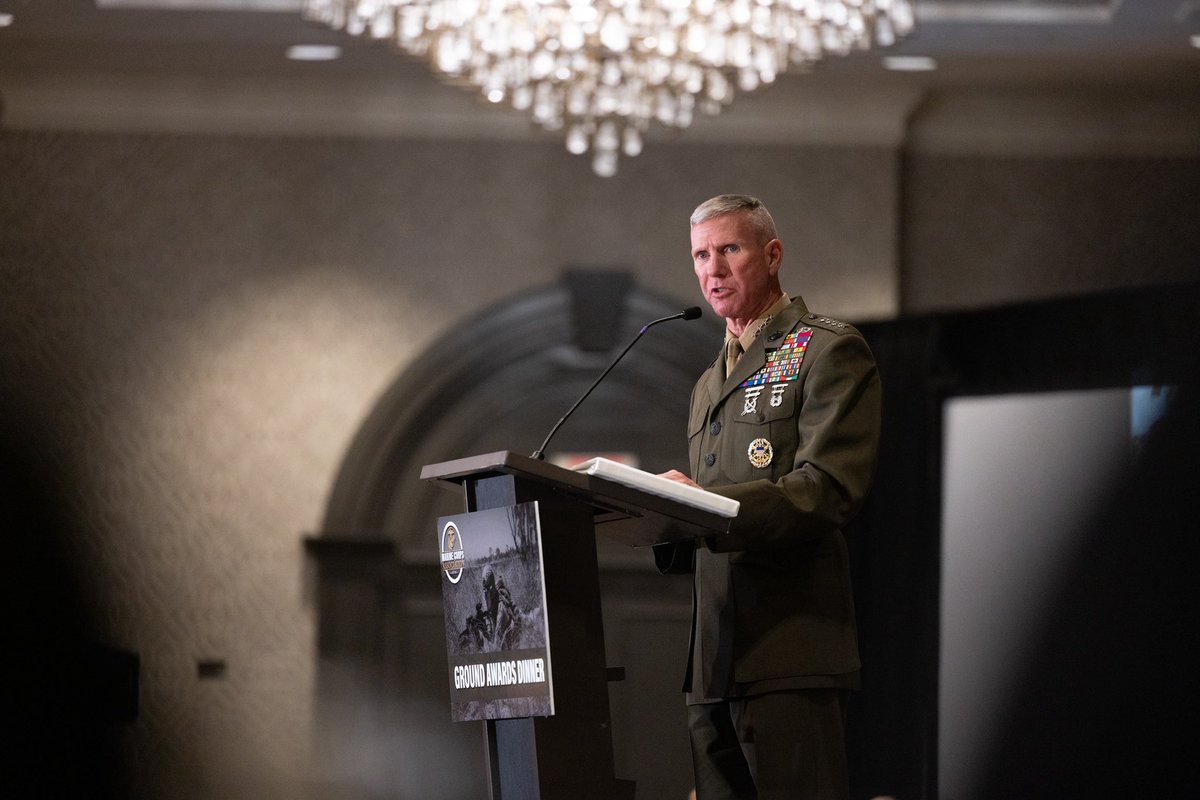 CMC_MarineCorps's tweet image. Last night, I spoke at the @MCA_Marines Ground Awards Dinner. I was honored to congratulate our 11 awardees in person. Thank you for your superior performance and leadership. My full comments are here: cmc.marines.mil/Speeches-and-T…