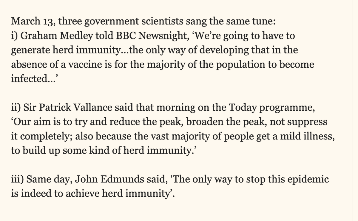 March 13 2020: 
Herd immunity? We government scientists didn't talk about herd immunity. That was just a press thing.