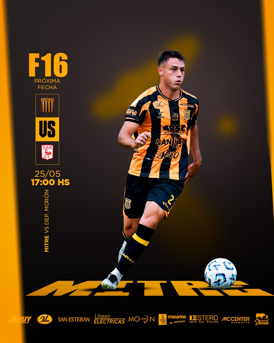 📢 ¡Próximo partido! 💛🖤

🗓️ Mitre 🆚 Deportivo Morón
🕒 Hora: 17.00 hs
🏟️ Estadio: Dres. Castiglione (L)

👤 Árbitro: Fabrizio Llobet
👥 Asistente 1: Mariano Viale
👥 Asistente 2: Sebastián Osudar
⚽ Cuarto árbitro: Facundo Rojo Casal

#VamosMitre #PrimeraNacional #Aurinegro