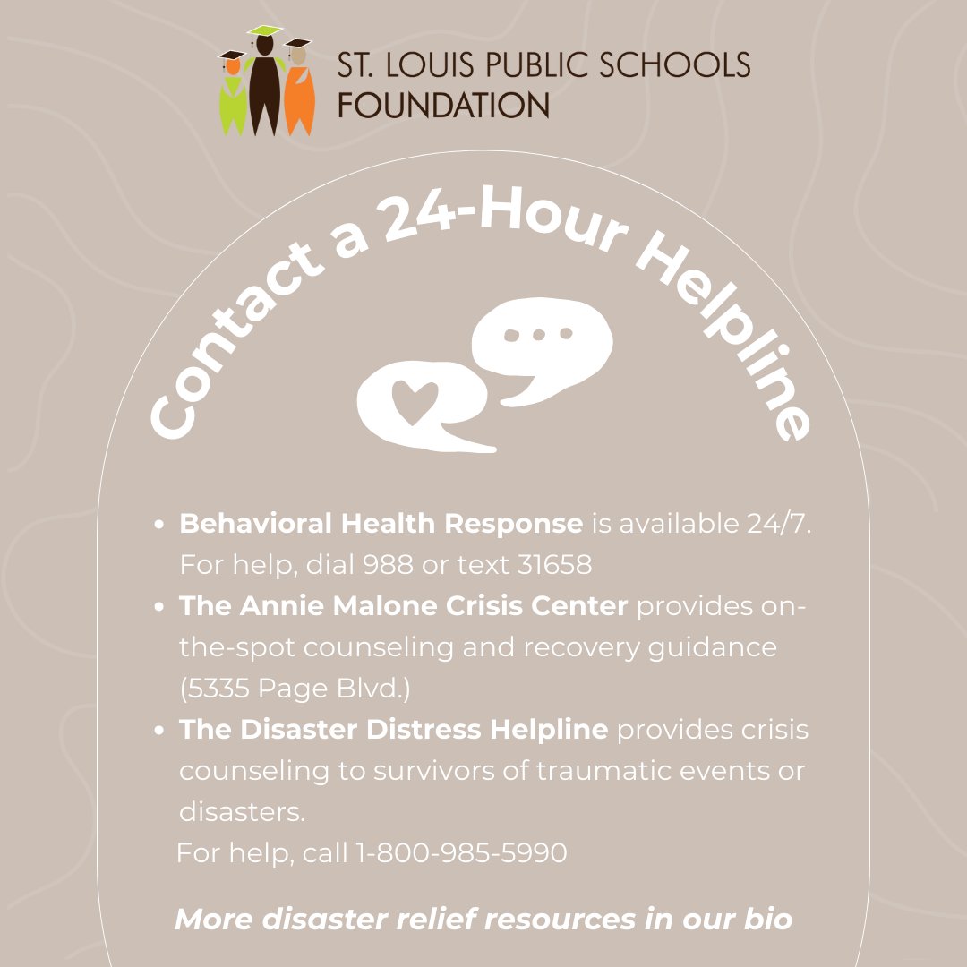 StlEdFund's tweet image. 100% of gifts will go toward supporting the health, wellness, and recovery of SLPS students, educators, and families.

Donate to relief efforts at: tinyurl.com/4tbeykp8.