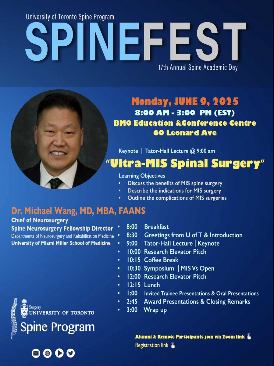 Spine Program, University of Toronto (@uoftspine) on Twitter photo Save The Date | Monday | SpineFEST 2025 | June 9, 2025 @ 8:00 AM to 3:30 PM | BMO Centre - mailchi.mp/utoronto.ca/sp… online  participation by registering: michener-ca.zoom.us/webinar/regist… Save The Date | Monday | SpineFEST 2025 | June 9, 2025 @ 8:00 AM to 3:30 PM | BMO Centre - mailchi.mp/utoronto.ca/sp… online  participation by registering: michener-ca.zoom.us/webinar/regist…