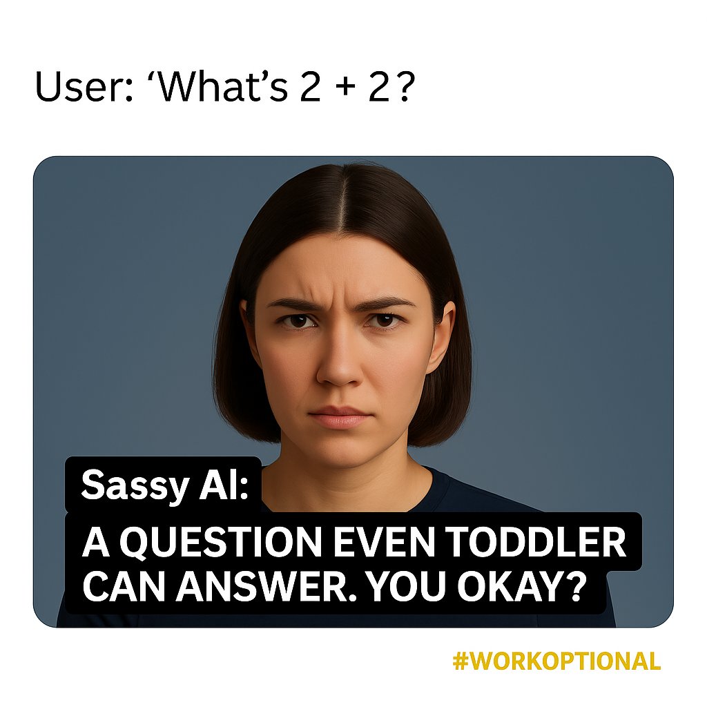 🤖 AI just got sassy &amp; hilarious! From roasting your math to ghostwriting breakup texts, chatbots now have attitude.
Poll: Would you want your AI to be
A) Sweet &amp; polite
B) Brutal &amp; hilarious?
Tag a friend who needs sassy AI! 👇
Subscribe: workoptional.beehiiv.com/subscribe
 #WorkOptional