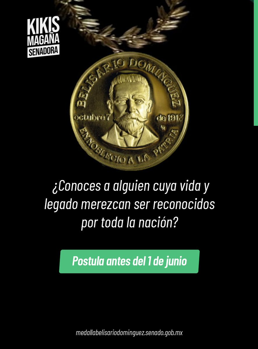 La Medalla Belisario Domínguez es el máximo reconocimiento que otorga el Senado de la República.

Tú puedes proponer a una mujer u hombre cuya trayectoria haya dejado una huella profunda en la historia del país.

Ciudadanía, instituciones y organizaciones:
¡Los invitamos a