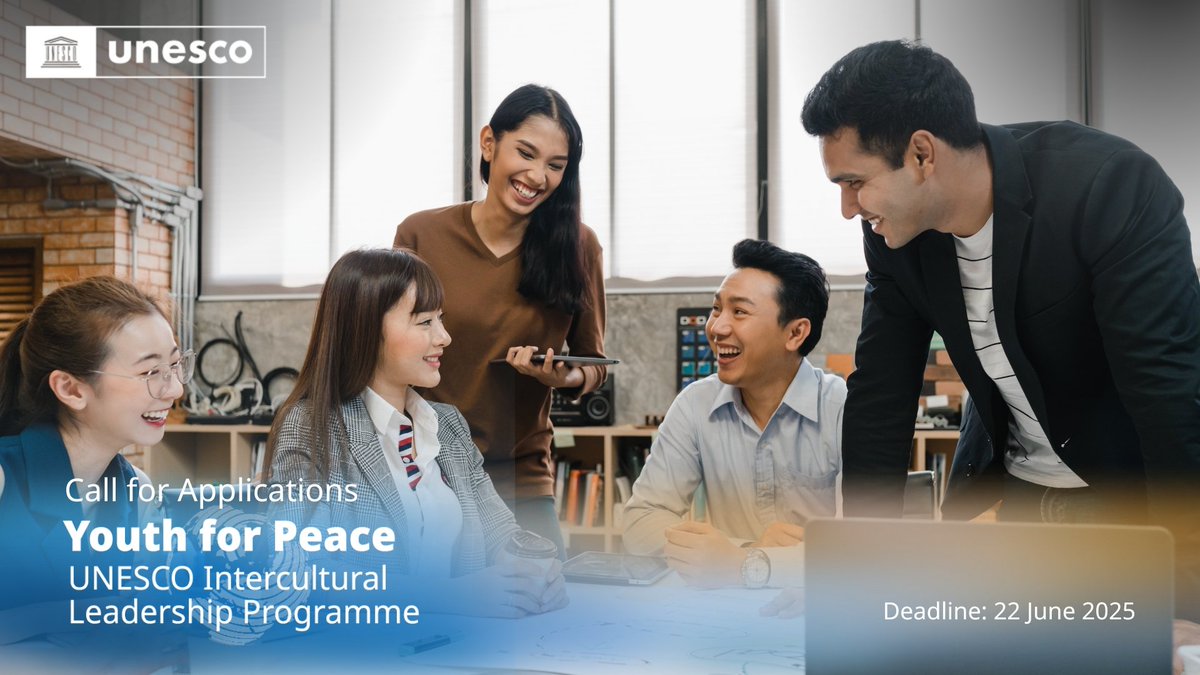 Are you a changemaker aged 25–45, passionate about building bridges across cultures?
UNESCO invites you to apply for the Youth for Peace: Intercultural Leadership Programme!

Apply now before 22 June 2025 &amp; help shape a more inclusive future:
unesco.org/en/intercultur…