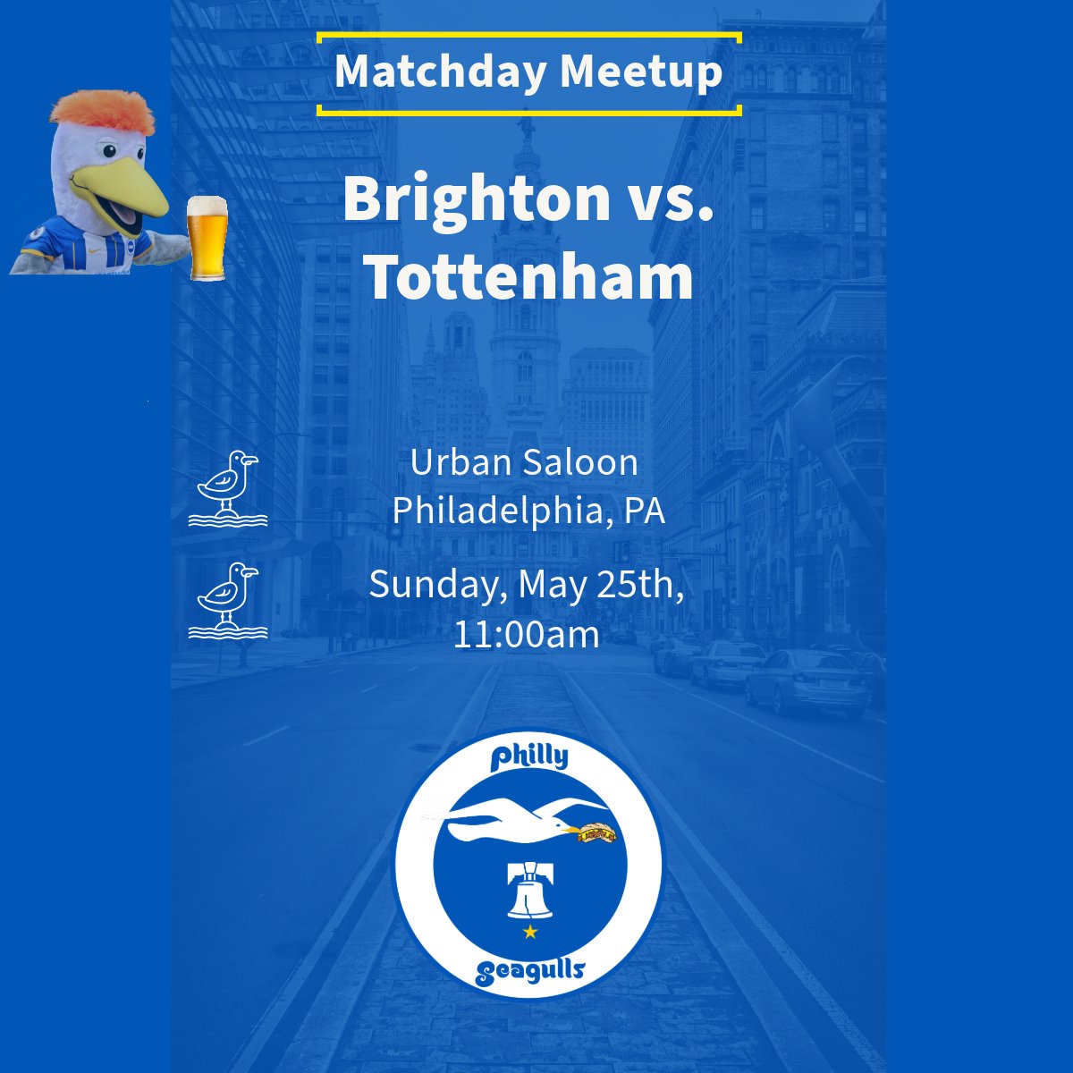 Last one of the season and the Europe race is not done yet! Come out Sunday morning to have a few pints and cheer on the lads. #phillyseagulls #bhafc