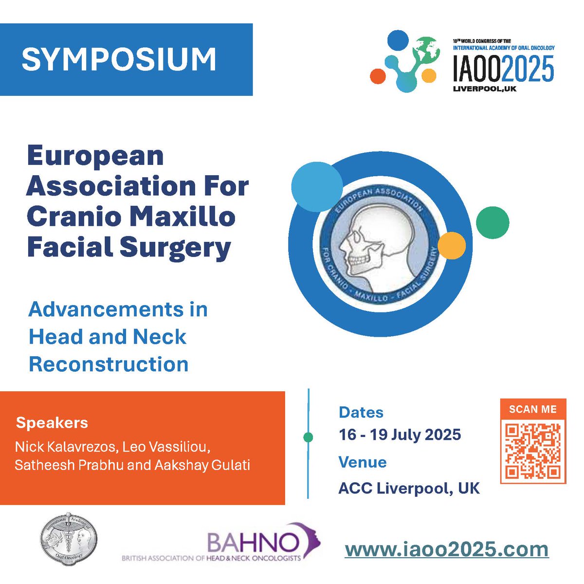 International Academy of Oral Oncology (@iaoo2025) on Twitter photo The European Association For Cranio Maxillo Facial Surgery (<a href="/eacmfs_org/">eacmfs_org</a>) will be represented at #IAOO2025 Symposium.
Advancements in Head and Neck Reconstruction, Friday 18 July.
Catch up with colleagues in Liverpool, 16-19 July
iaoo2025.com The European Association For Cranio Maxillo Facial Surgery (<a href="/eacmfs_org/">eacmfs_org</a>) will be represented at #IAOO2025 Symposium.
Advancements in Head and Neck Reconstruction, Friday 18 July.
Catch up with colleagues in Liverpool, 16-19 July
iaoo2025.com
