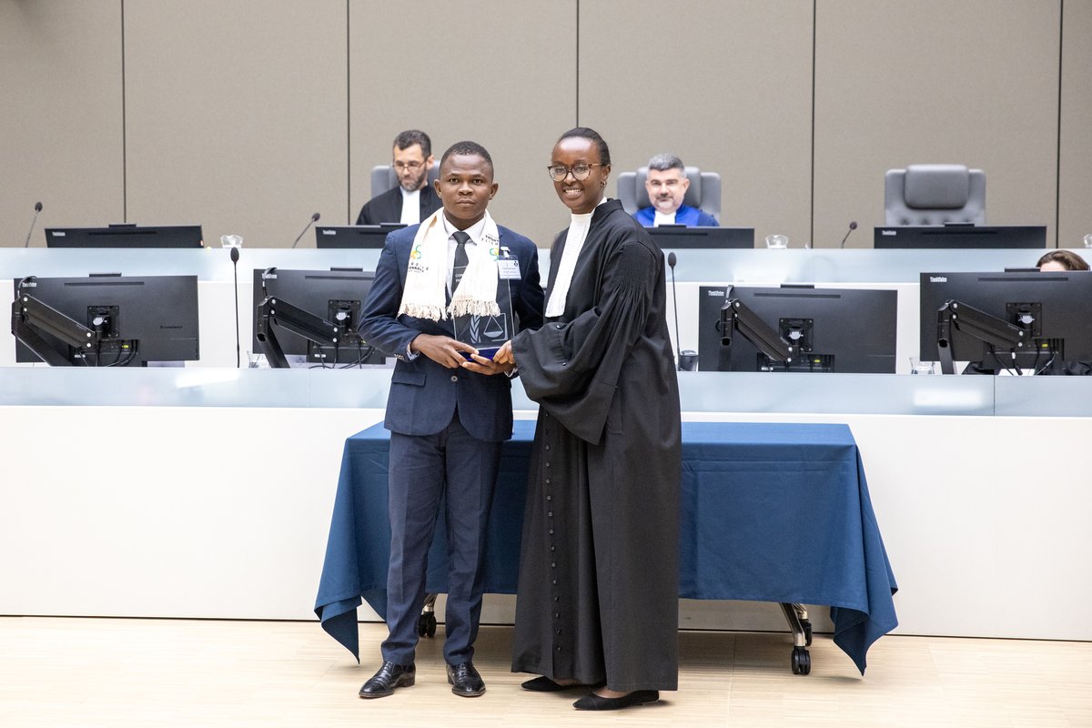 IntlCrimCourt's tweet image. 🎤 Congratulations to Torimté Amos Gahire, of Thomas Sankara University (Burkina Faso), on receiving the Best Speaker award at this year’s #ICC Moot Court Competition – French version. 
 
#KnowledgeAsPower