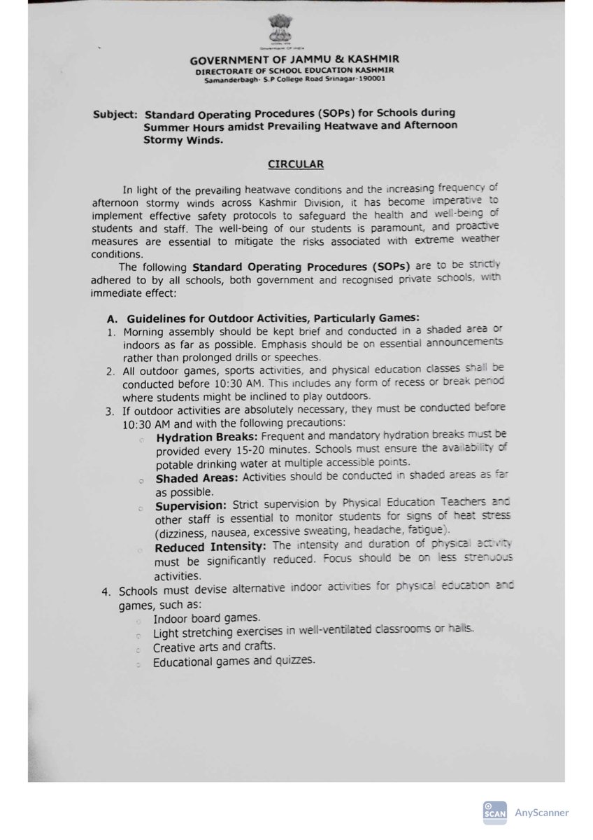 DailyExcelsior1's tweet image. #Circular | Standard Operating Procedures (SOPs) for Schools during Summer Hours amidst Prevailing Heatwave and afternoon stormy winds.