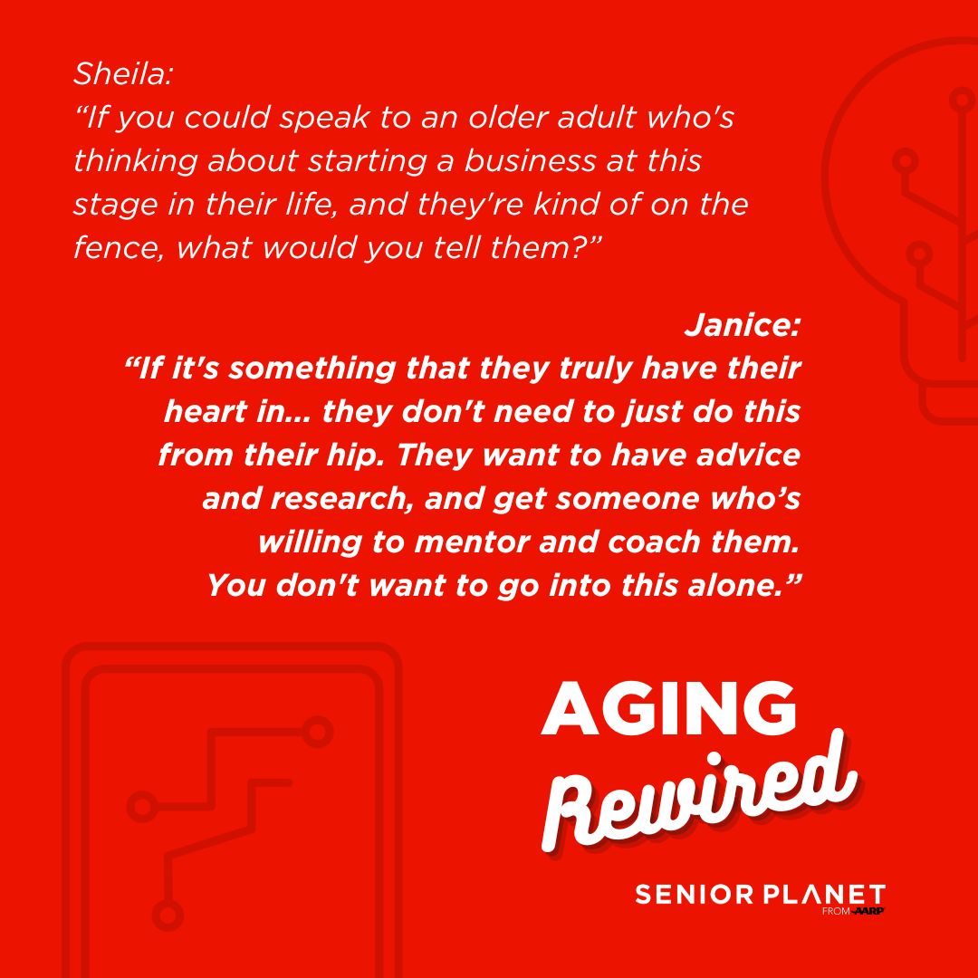 Purpose Prize Winner Janice Malone joined host Sheila Solomon (<a href="/solshe/">Sheila Solomon</a>) on the latest episode of the @SeniorPlanet podcast, “Aging Rewired.” Janice shared expert advice for older adults launching businesses later in life and discussed her own impactful work at <a href="/ViviansDoor/">Vivian's Door</a>, an