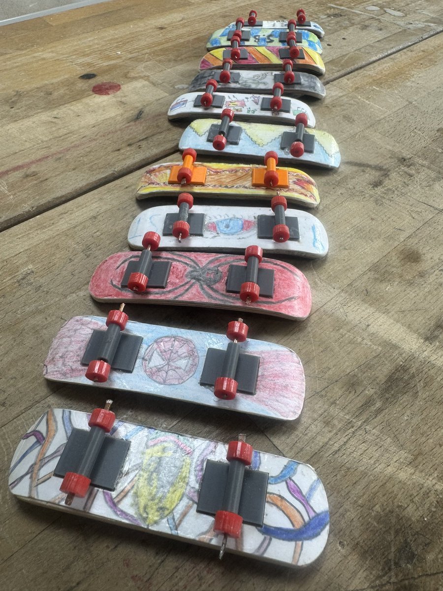 WGSBDesignTech's tweet image. Bold graphics, precise shaping, and serious attention to detail in the year 8’s Tech Deck project. Every board is a tiny showcase of skill, creativity, and personality. 

Big energy, small boards, and plenty of dust! 🛹🛹