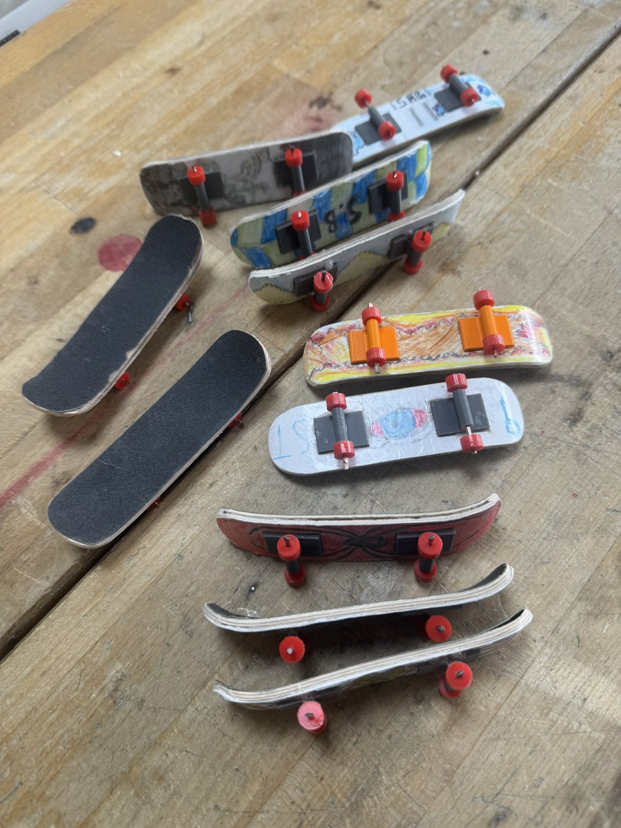 WGSBDesignTech's tweet image. Bold graphics, precise shaping, and serious attention to detail in the year 8’s Tech Deck project. Every board is a tiny showcase of skill, creativity, and personality. 

Big energy, small boards, and plenty of dust! 🛹🛹