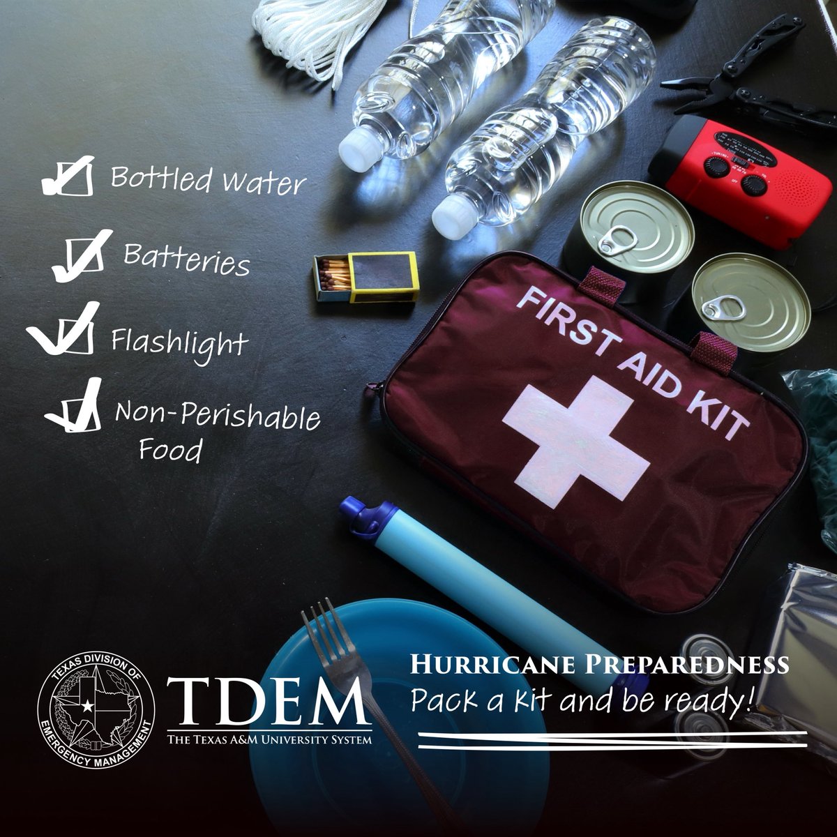 With the 2025 Atlantic Hurricane Season on the horizon, it's time to get ready!

📋Make A Plan
🎒Gather Supplies for An Emergency Kit
📺Monitor Weather Forecasts

Know what to do before, during, &amp; after a hurricane: texasready.gov/be-informed/na…

#HurricanePreparedness #txwx #prepare