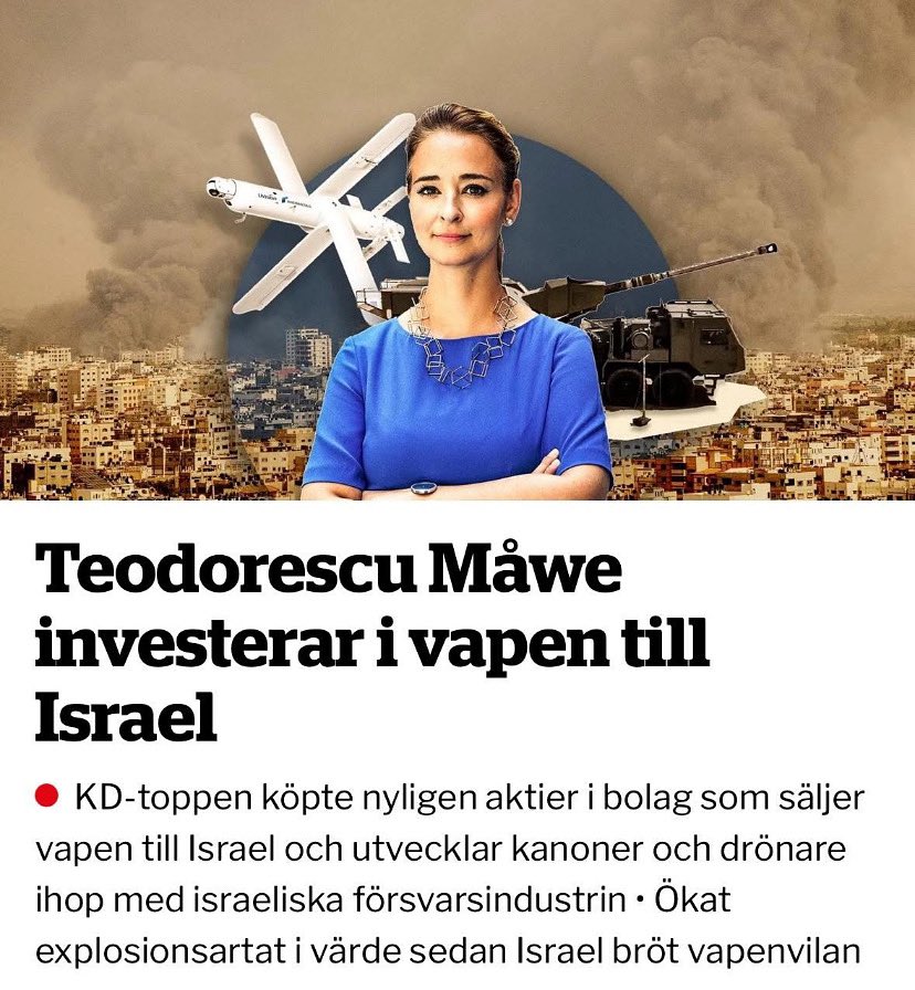Teodorescu tjänar pengar på att barn dör hon investerar i vapenindustrin som beväpnar 🇮🇱 i en tid då Gaza bombas sönder. Människor förlorar sina liv, räknar hon aktievinster. Har vi verkligen inte högre krav på politiker?
Politiker borde stå upp för fred – inte profitera på krig