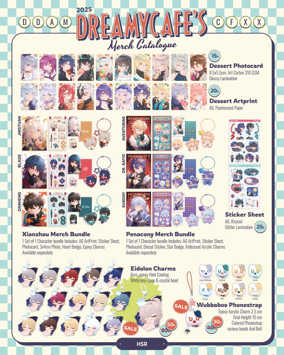 Dreamycafe's OTS Catalog for CFXX is here!! 

📍 #CFXX i-51 (both days)

FANDOM: HSR, MHA, Original Merch, Genshin Impact, Dandadan, Eyeshield 21, Frieren, Dungeon Meshi, Trigun Stampede, Chainsawman, Witch Hat Atelier

#CFXXcatalogue #comifuro #CF20 #Comifuro20 #ComifuroXX