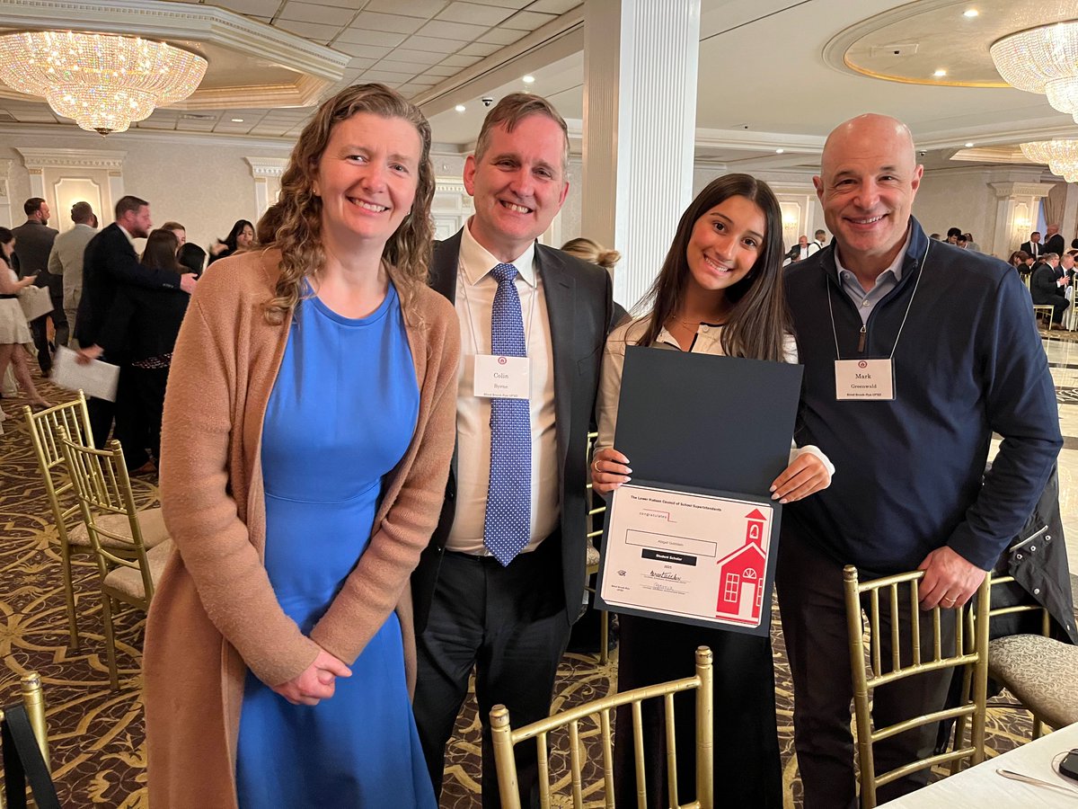 Congratulations to seniors Abigail Goldstein and Charlotte Zelin, honored at the 2025 Carroll F. Johnson Scholastic Achievement Dinner. 
Charlotte was unable to attend, however Abigail was joined by Supt. Colin Byrne, Principal Mark Greenwald and Trustee Katherine Hallissy Ayala