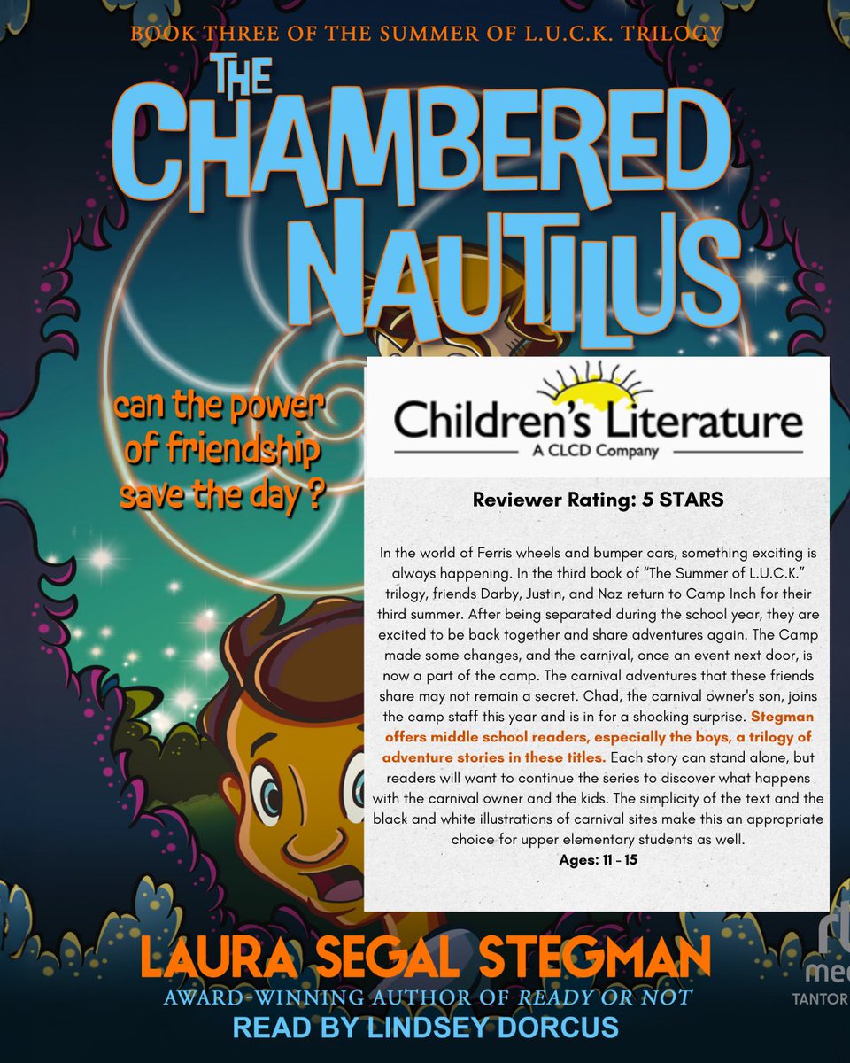 Laura Stegman, author (@laurastegman) on Twitter photo Thanks <a href="/CLreviews/">Children's Literature review source</a> for 5 STAR review of The Chambered Nautilus from <a href="/OCMyoungdragons/">Young Dragons</a>!
"Stegman offers middle school readers, especially boys, a trilogy of adventure stories"
#writingcommunity #middlegrade #kidlit #teachers #librarians #TeacherTwitter #writerscommunity #mglit Thanks <a href="/CLreviews/">Children's Literature review source</a> for 5 STAR review of The Chambered Nautilus from <a href="/OCMyoungdragons/">Young Dragons</a>!
"Stegman offers middle school readers, especially boys, a trilogy of adventure stories"
#writingcommunity #middlegrade #kidlit #teachers #librarians #TeacherTwitter #writerscommunity #mglit