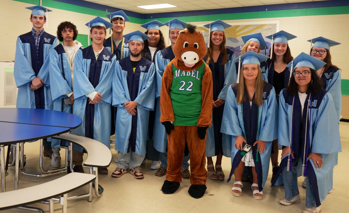 WataugaSchools's tweet photo. A trip down memory lane for Watauga High School &amp; Innovation Academy seniors who attended Mabel School!! 💚🎓💙
#SeniorWalkthrough https://t.co/vH1VjPeMHV